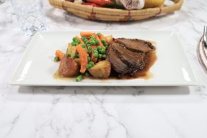 Roast Beef, Vegetables and Red Wine Gravy